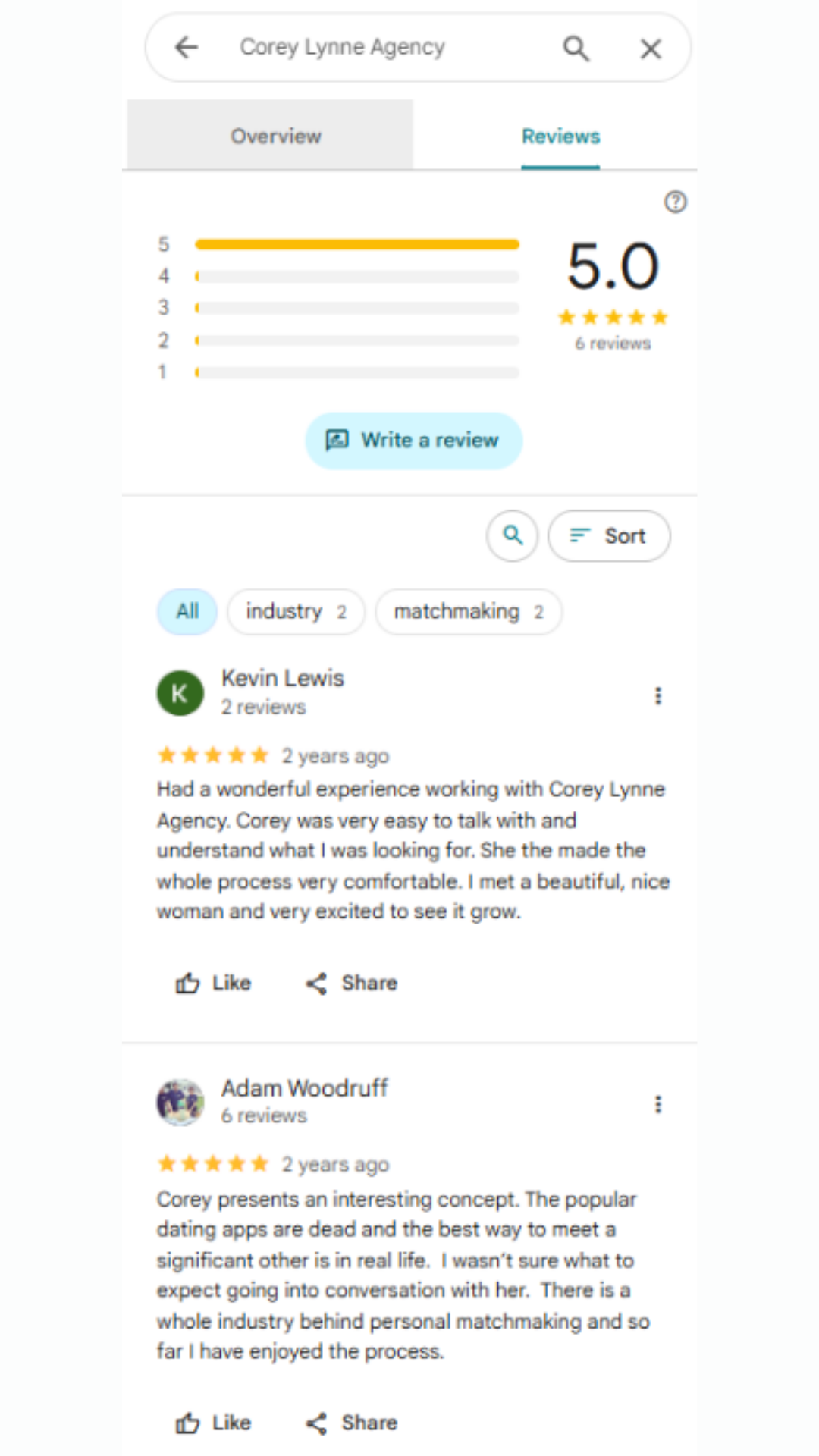 Corey Lynne Agency review screenshot 1